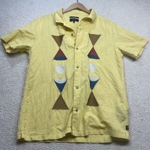 Roark Shirt Mens Large Yellow Geometric Sun Print Cotton Linen Button Down L